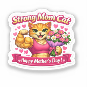 Sterke Moeder Kat Sticker – Grappig Fitness Cadeau