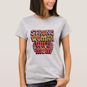 Sterke Vrouw Vrouw Mama Retro Bloementypografie T-shirt