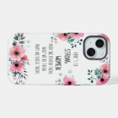 Sterke vrouwen citaat waterverf roze bloemen iPhone 15 hoesje (Achterkant horizontaal)