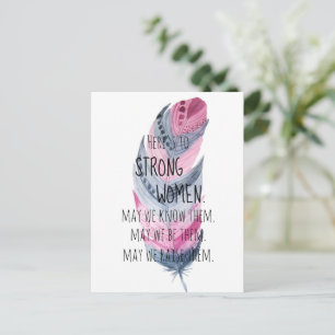 Sterke Vrouwen Waterverf Roze Grijs Boho Veer Briefkaart