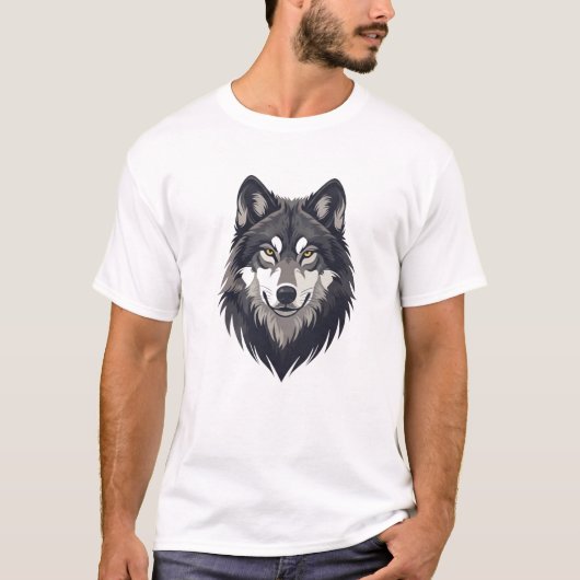 Sterke Wolf Kop Illustratie T-Shirt (Voorkant)