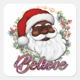 Sterke Zwarte Kerstman Melanine Kerstmis Mannen Vierkante Sticker