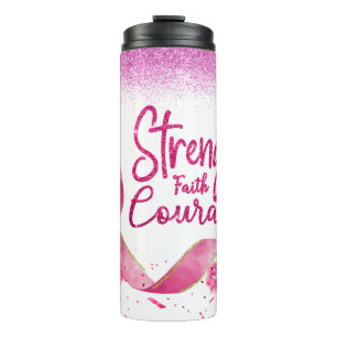 Sterkte Faith Courage Pink Ribbon Thermal Tumbler Thermosbeker