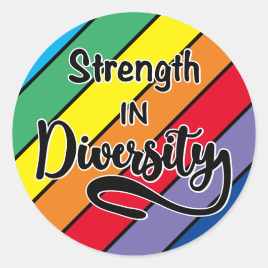 "Sterkte in diversiteit" Regenboog Inclusiviteit Ronde Sticker (Voorkant)