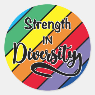"Sterkte in diversiteit" Regenboog Inclusiviteit Ronde Sticker