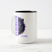 Sterkte in het geloof Leeuw & Kruis Embleem Tweekleurige Koffiemok (Voorkant links)