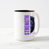 Sterkte in het geloof Leeuw & Kruis Embleem Tweekleurige Koffiemok (Voorkant rechts)