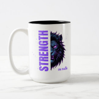 Sterkte in het geloof Leeuw & Kruis Embleem Tweekleurige Koffiemok