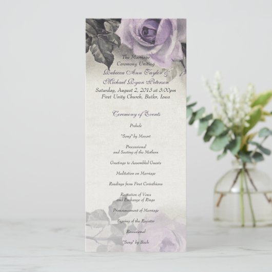 Sterling Silver Purple Rose Wedding Programme (Debout devant)
