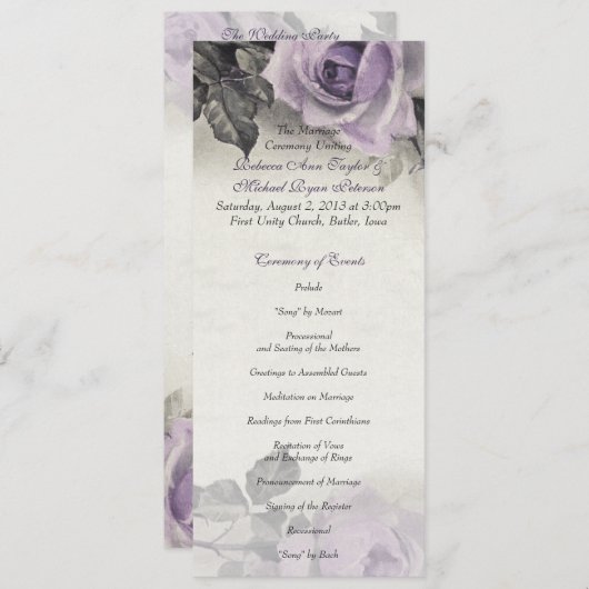 Sterling Silver Purple Rose Wedding Programme (Devant / Derrière)
