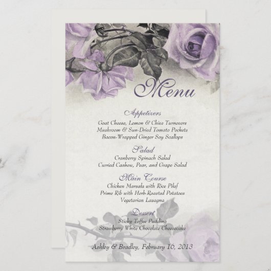 Sterling Silver Roos Wedding Menu Kaart (Voorkant / Achterkant)