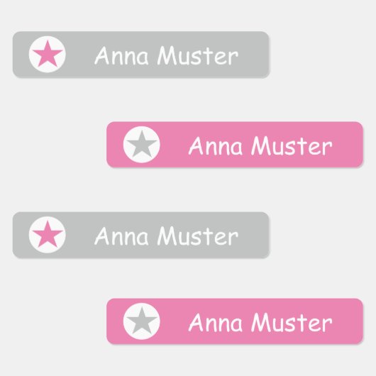 Stern - grau rosa - 96 schmale Kinder Labels (Groep)