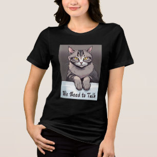 Stern Tabby Cat vraagt om een serieus gesprek Tri-Blend Shirt