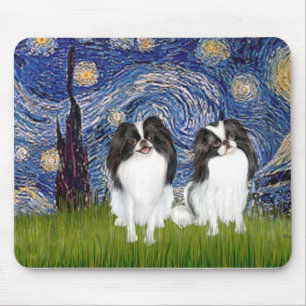 Sterre Nacht - Twee Japanse spaniels (ZW) Muismat