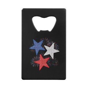 Sterren Amerikaanse Vlag Vuurwerk 4 Juli Onafhanke Kredietkaart Flessenopener