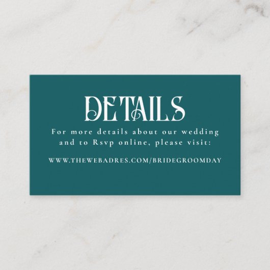 Sterren Blauwgroen bruiloft details Informatiekaartje (Voorkant)