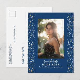 Sterren Celestial QUINCEANERA Sla de datum foto op Aankondigingskaart