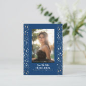 Sterren Celestial QUINCEANERA Sla de datum foto op Aankondigingskaart (Staand voorkant)