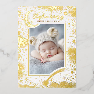 Sterren Celestial Schattige Witte Pasgeboren Foto' Folie Uitnodiging