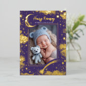 Sterren Celestial Schattigee Paarse Pasgeboren Fot Folie Uitnodiging (Staand Voorkant)