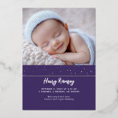 Sterren Celestial Schattigee Paarse Pasgeboren Fot Folie Uitnodiging (Achterkant)