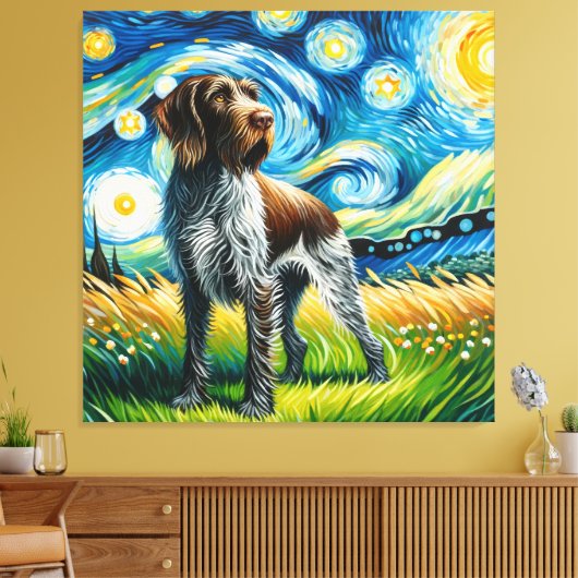 Sterren Duits Wirehaired Pointer Hondenportret Canvas Afdruk (Insitu (Woonkamer))