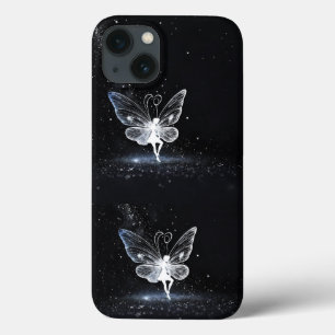 Sterren Elegantie: Witte Vlinder op Zwarte Achterg iPhone 13 Hoesje