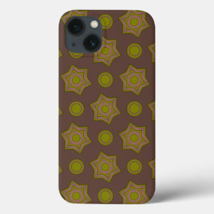 Sterren en cirkels in bruin en groen iPhone 13 hoesje