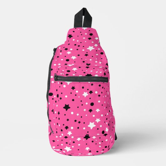 Sterren en cirkels op neon roze sling bag (Voorkant)