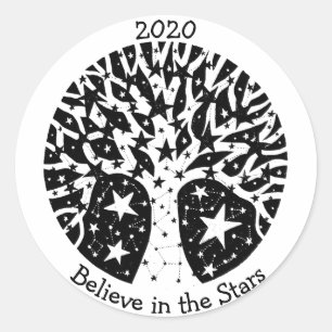 Sterren en constellaties Boom van leven B/W Ronde Sticker