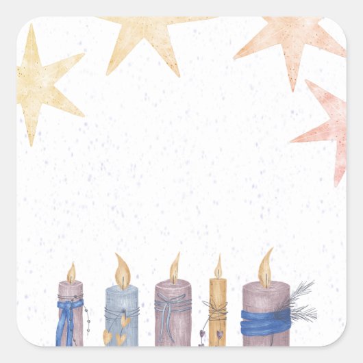 Sterren en kaarsen vierkante sticker (Voorkant)