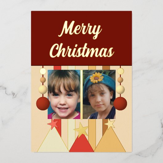 Sterren en kerstballen Kerstmis foto's bordeauxroo Folie Feestdagenkaart (Voorkant)