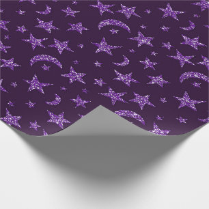 Sterren en Maan Amethist Paarse Plum Sparkly Cadeaupapier