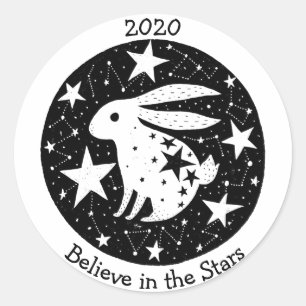 Sterren en sterrenbeelden Sterrenkonijn Konijn B/W Ronde Sticker
