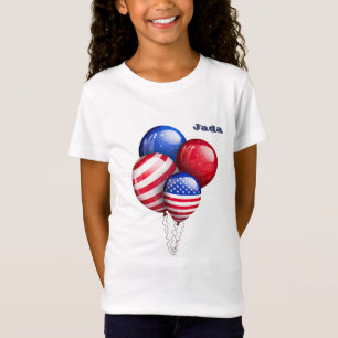 "Sterren en strepen ballonnen" met naam meisje's T-shirt
