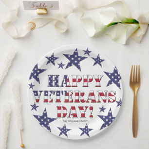 Sterren en strepen Typografie Happy Veterans Day Papieren Bordje