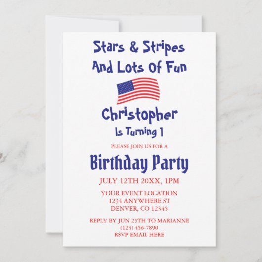 Sterren en stripes 1e verjaardag kaart (Voorkant)