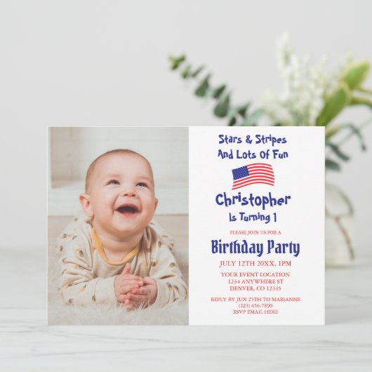 Sterren en stripes 1e verjaardag kaart (Staand voorkant)