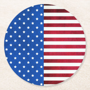 Sterren en Stripes-Amerikaanse vlag Ronde Kartonnen Onderzetter
