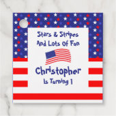 sterren en strips 1e verjaardag bedankjes labels (Voorkant)