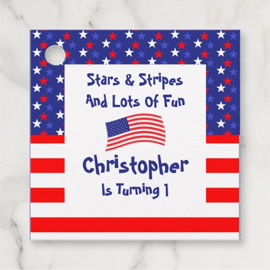 sterren en strips 1e verjaardag bedankjes labels (Voorkant)