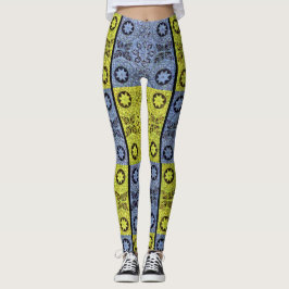 Sterren en wielen in blauw en geel leggings