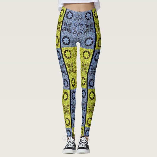 Sterren en wielen in blauw en geel leggings (Voorkant)
