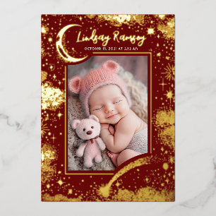 Sterren Hemels Schattig Rode Pasgeboren Foto's Geb Folie Uitnodiging