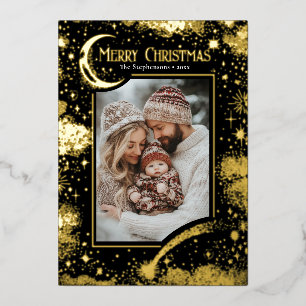 Sterren Hemelse Magische Vrolijke Kerstfoto Folie Feestdagenkaart