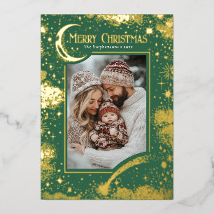 Sterren Hemelse Magische Vrolijke Kerstfoto Folie Feestdagenkaart