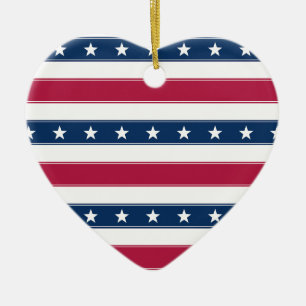 Sterren & Horizontale Strepen Patriottisch Hart Keramisch Ornament