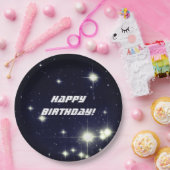 Sterren in diepe ruimte donkerblauwe gelukkige ver papieren bordje (Feest)