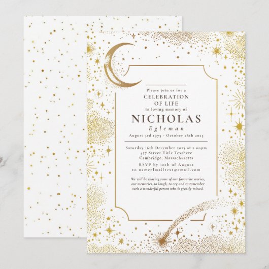 Sterren in liefdevolle herinnering begrafenisdiens kaart (Voorkant / Achterkant)