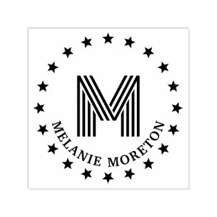 Sterren Lijst en Stripes Initiaal Naam Monogram Zelfinktende Stempel
